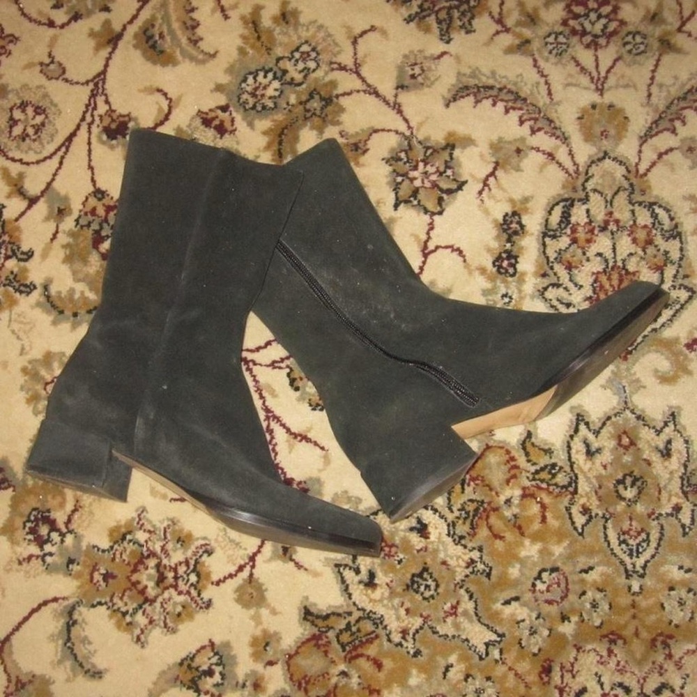 Women's Black Suede Mid-Calf Boot with Block Heel